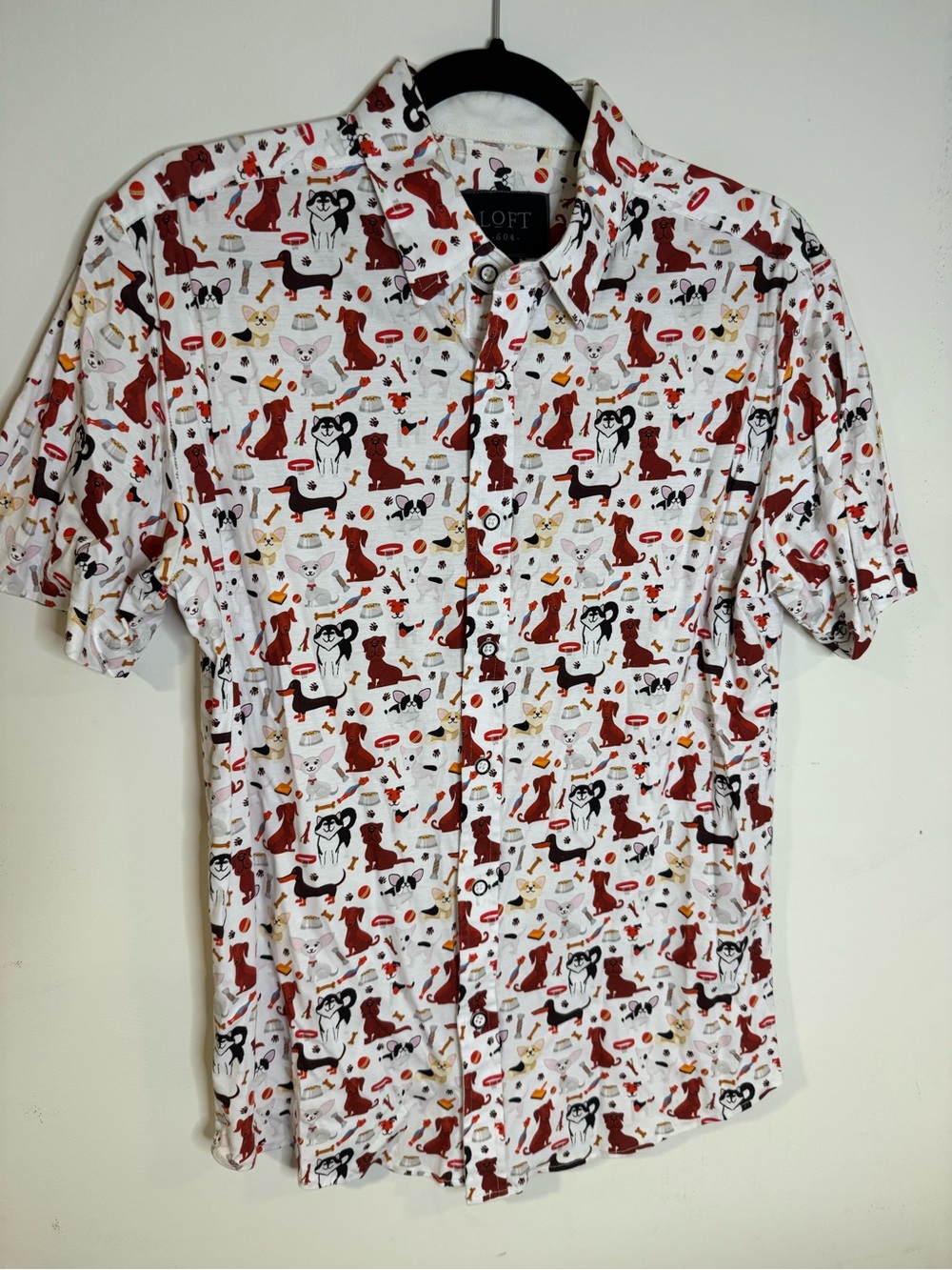Loft 604 Men’s M Dog Print Novelty Short Sleeve Button Up Shirt